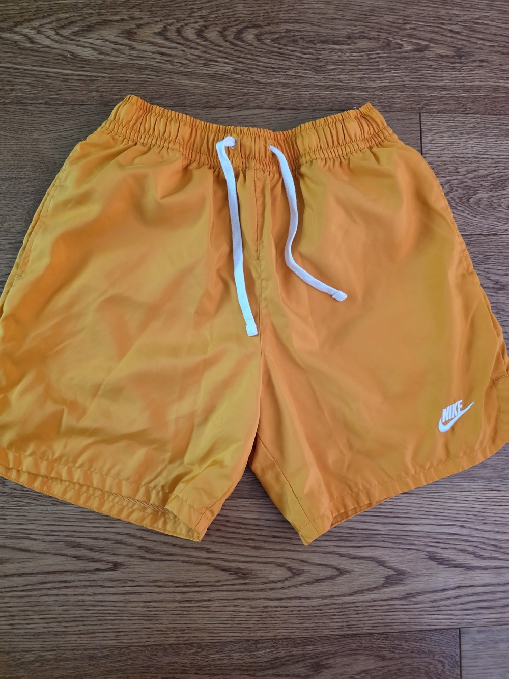 Nike Men's Bright Orange Athletic Shorts with White Drawstring